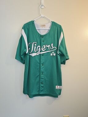 Tigers Green Baseball Jersey - Short Sleeve Button-Up